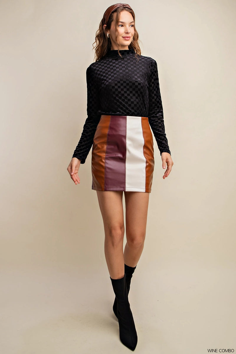 Striped Faux Leather Mini Skirt