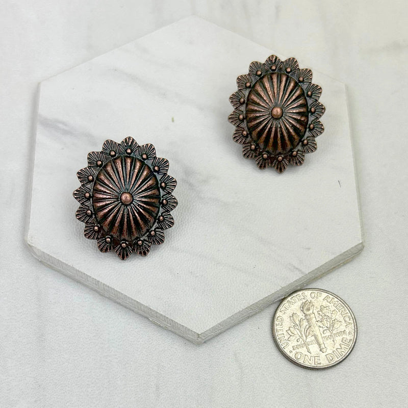 Copper Metal Flower Concho Earrings