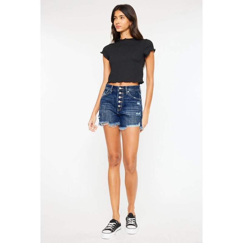 KanCan High Rise Distressed Mom Shorts