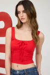 Scoop Neck Ruched Front Tie Detail Top