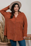 Plus Size Pocketed Corduroy Top