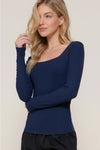Long Sleeve Square Neck Double Layer Ribbed Knit Top