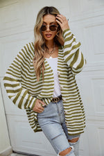 Striped Button Up Long Sleeve Cardigan