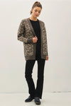 Leopard Jacquard Cardigan with Pockets