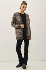 Leopard Jacquard Cardigan with Pockets