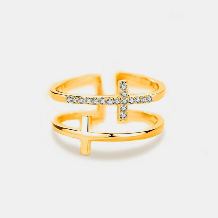 925 Sterling Silver Inland Zircon Cross Ring