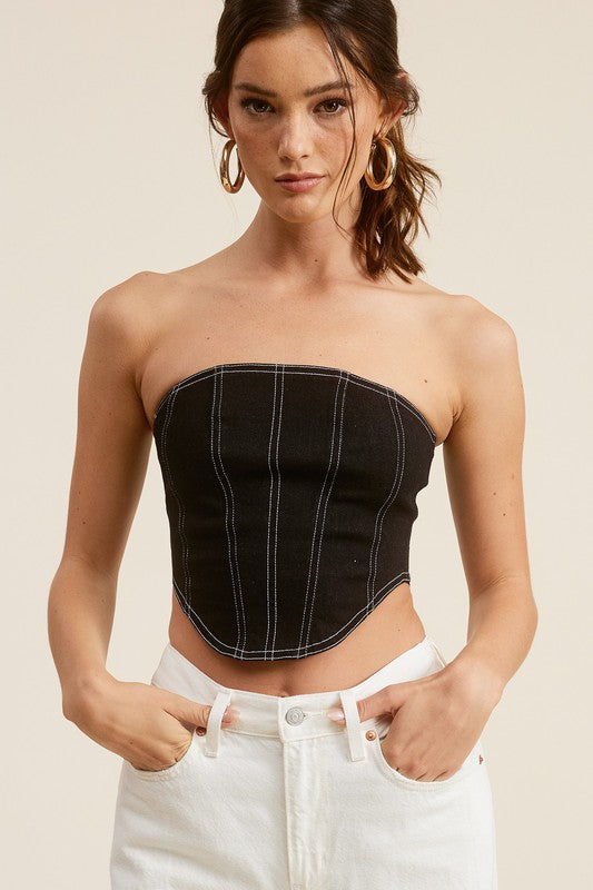 Corset Bodice Denim Effect Tube Top