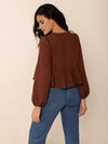 Peplum Tied V-Neck Long Sleeve Blouse