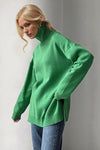 Side Slit Turtleneck Dropped Shoulder Sweater