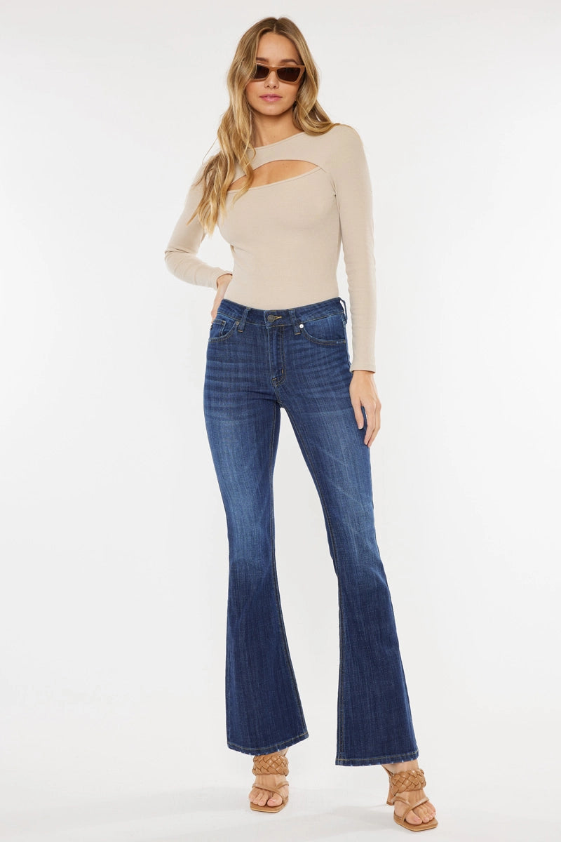 Plus Petite Dark Wash Mid Rise Flare