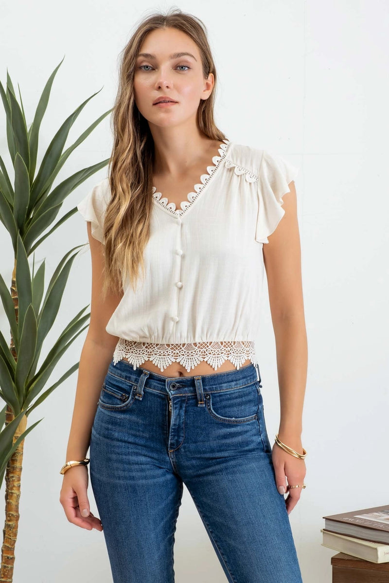 Scallop Lace Trim Crop Top