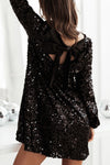 Sequin Bow Back Long Sleeve Mini Dress