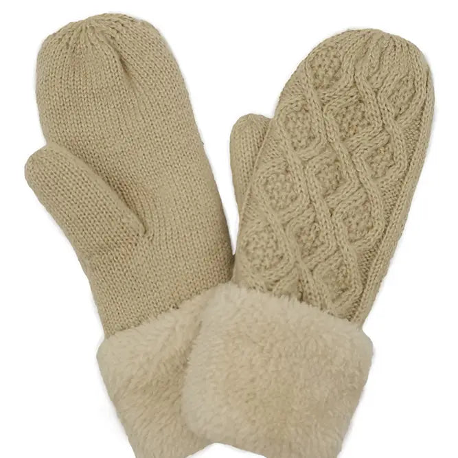 Cable Knit Sherpa Mittens