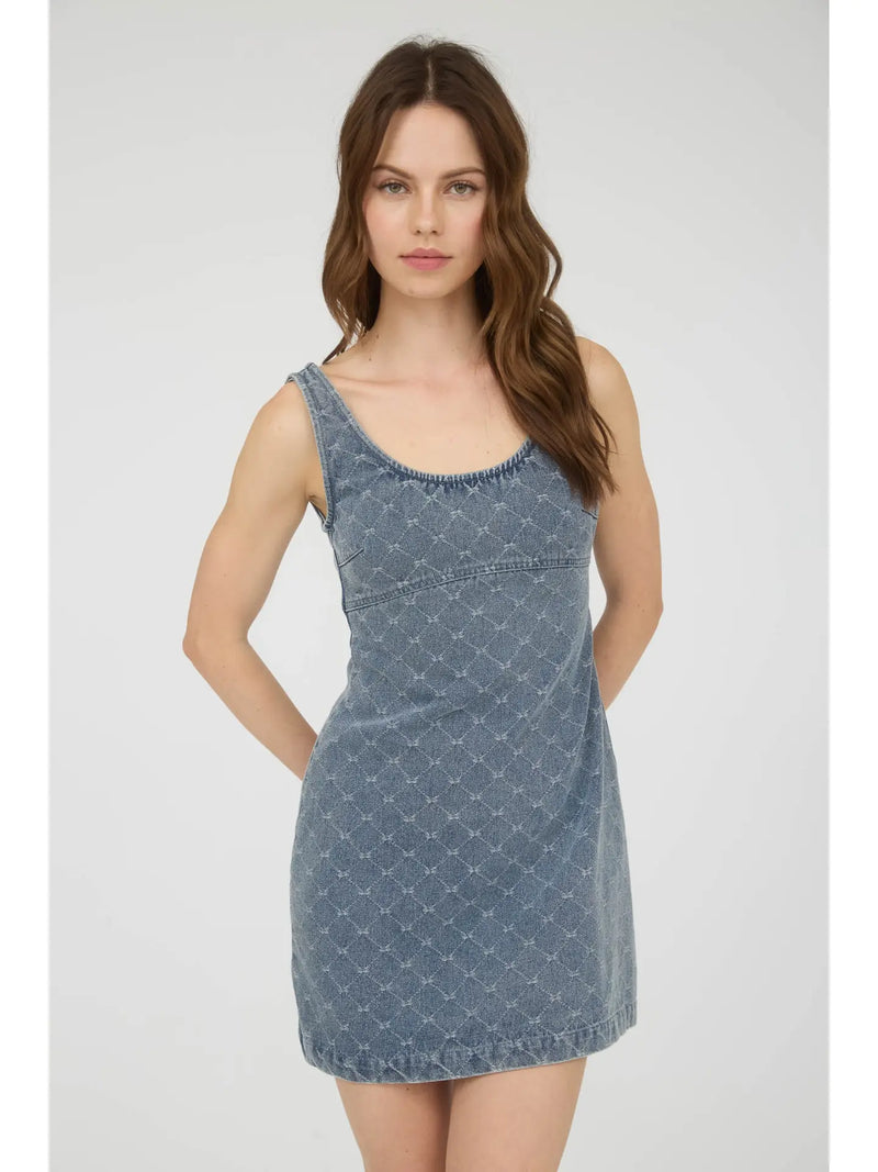 Bow Pattern Sleeveless Denim Mini Dress
