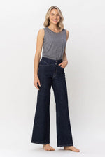 Judy Blue High Waist Rinse Wash Geometric Embroidery Wide Leg Jean