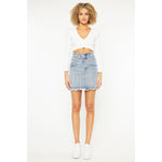 KanCan High Rise Frayed Hem Denim Skirt