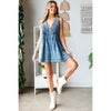 V-Neck Puff Sleeve Denim Romper