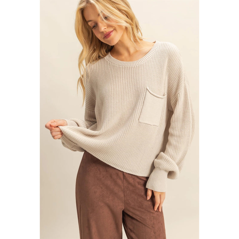 Pocket Detailed Crew Neck Sweater