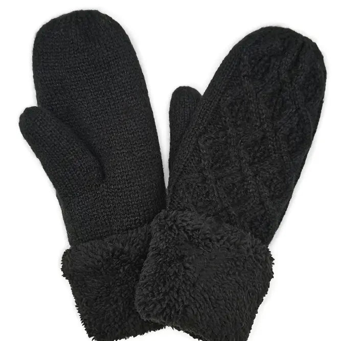 Cable Knit Sherpa Mittens