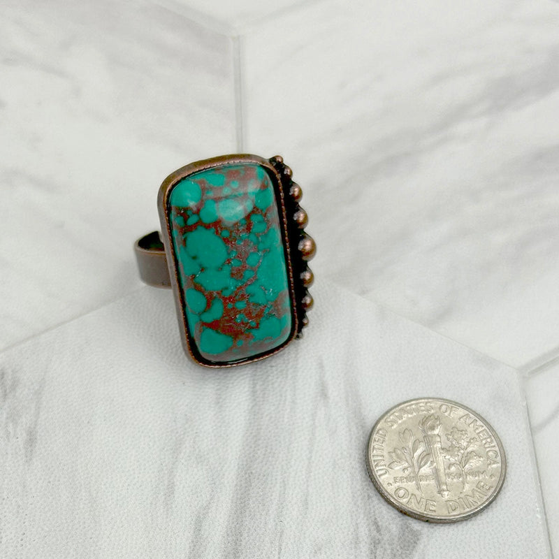 Copper Metal w/ Rectangle Stone Adjustable Ring