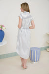 Stripe Collared Button Down Belt Tie Shirt Dress