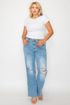 bytos Full Size Distressed High Rise Straight Jeans