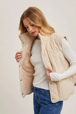 Button Down Quilted Puffer Vest with Pockets