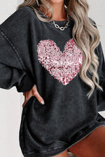 Valentine’s Day Sequin Heart Round Neck Long Sleeve Sweatshirt