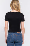 Short Sleeve Crew Neck Double Layer Knit Top