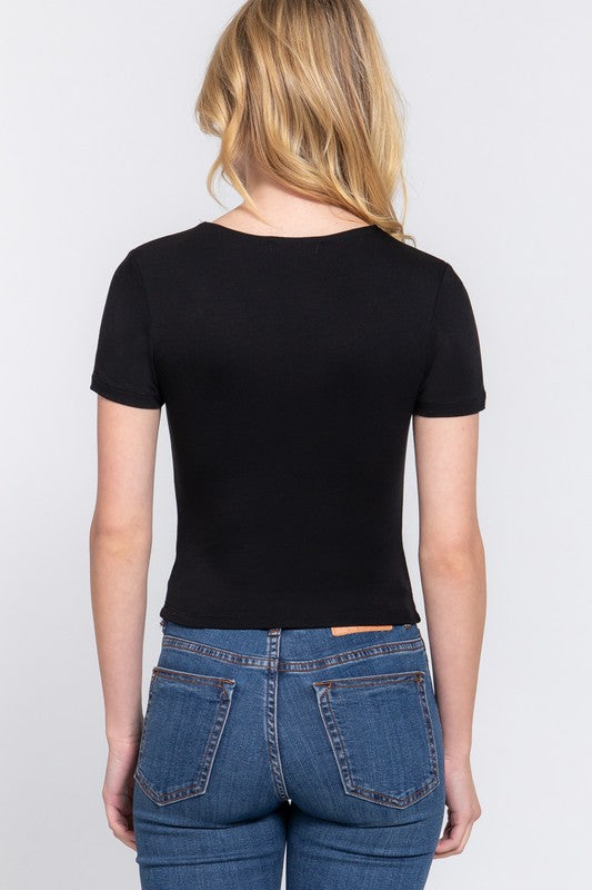 Short Sleeve Crew Neck Double Layer Knit Top