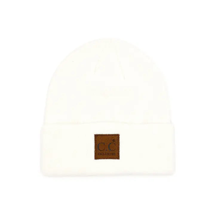 C.C Heather Knit Suede Patch Beanie Winter Hat
