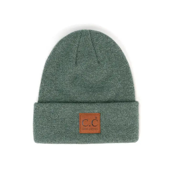 C.C Heather Knit Suede Patch Beanie Winter Hat