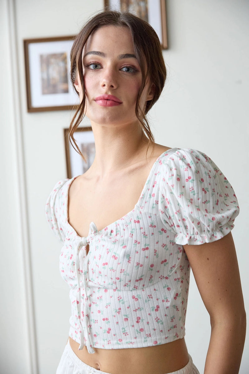 Floral Short Sleeve Knit Crop Top