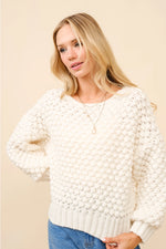 Bubble Textured Crew Neck Pullover Sweater