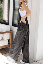 Frayed Exposed Seam Wide Leg Denim Overalls