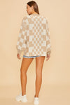 Checkered Open Front Drop Shoulder Cardigan