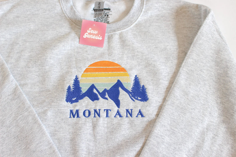 Montana Sunset Embroidered Crewneck