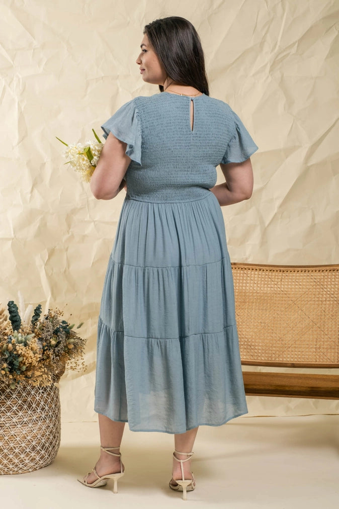 Plus Smocked Tiered Midi Dress
