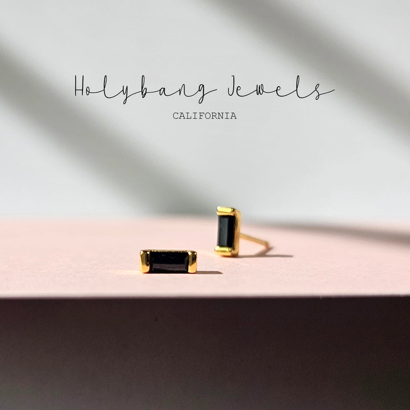Black Baguette Stud Earrings
