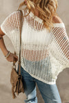 Openwork Round Neck Half Sleeve Knit Cover Up