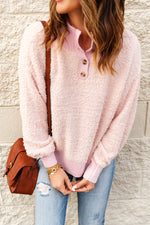 Button Detail Mock Neck Long Sleeve Sweater