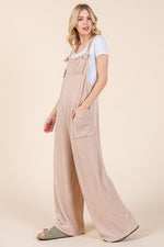 Knot Straps Wide Leg Ribbed Overalls with Pockets