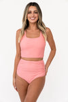 Seaside Pink High Waisted Ruched Swim Bottoms