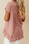 Ruffled Round Neck Short Sleeve Blouse