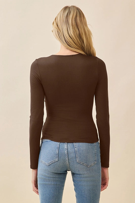 Long Sleeve Crew Neck Front Double Layered Top