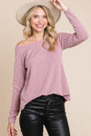 Full Size Rib Texture Boat Neck Top