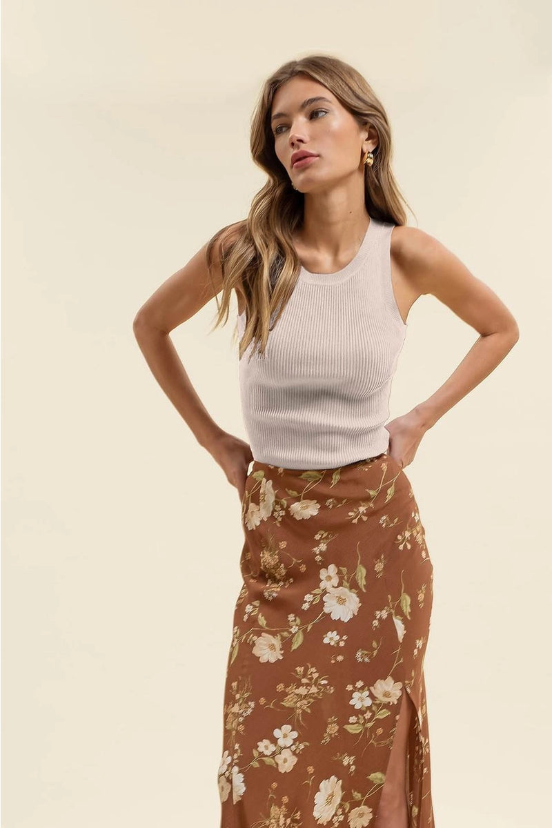 Floral High Waist Midi Skirt