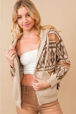 Aztec Geo Pattern Zip Up Hooded Sweater Jacket