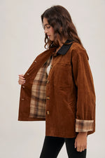 Corduroy Button Down Barn Coat Inner Plaid