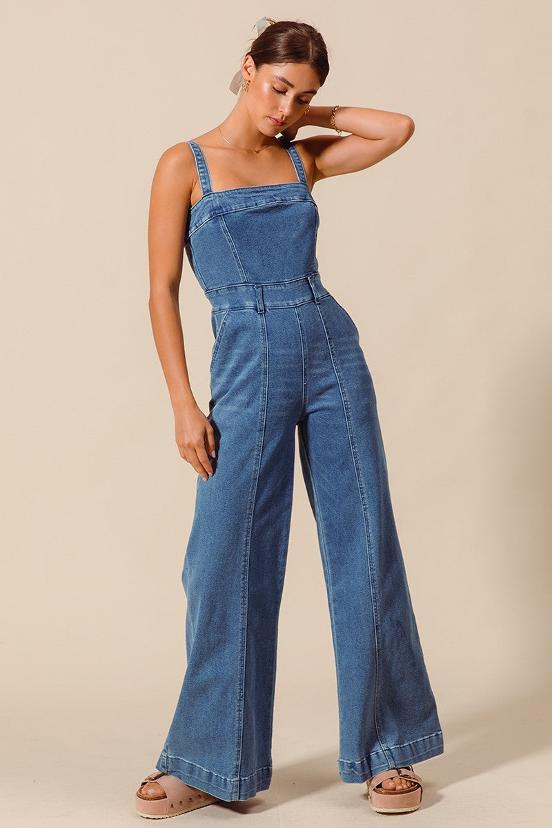 Raw Edge Washed Denim Jumpsuit